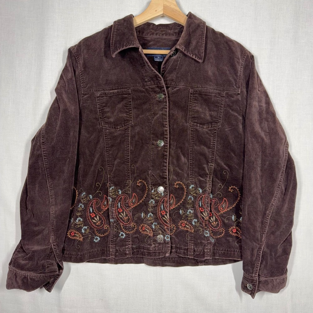 VTG Jones NY Jacket Women L Corduroy Western Embroidered Paisley Grandmacore Y2K